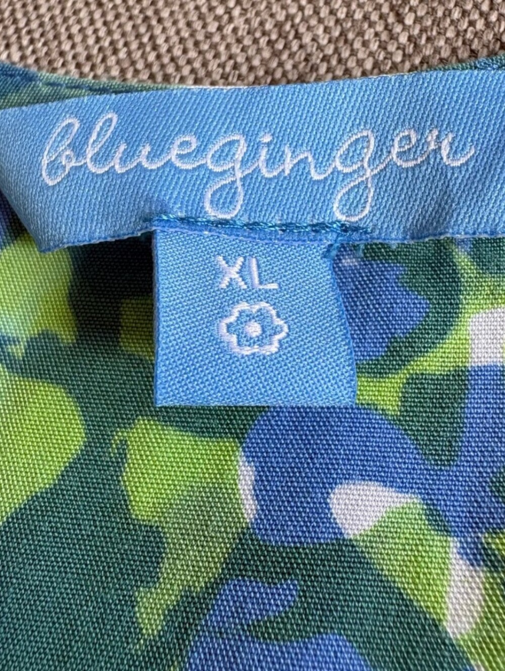 Blue Ginger Hawaiian Sleeveless Green & Blue Batik Dress W Drawstring Waist. XL - Picture 2 of 7